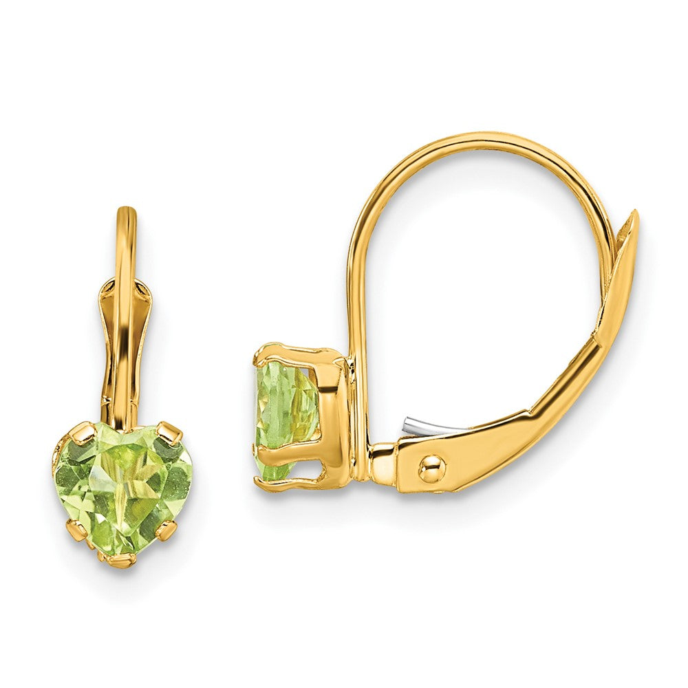 14k Heart Peridot Leverback Earrings