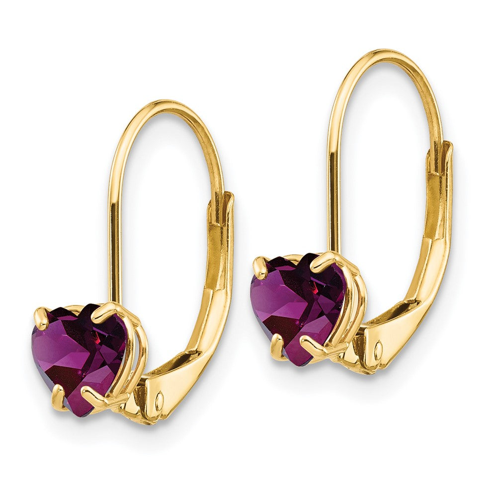 14k Heart Rhodolite Garnet Leverback Earrings