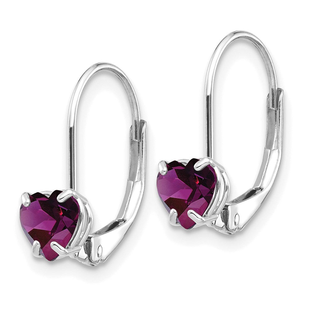 14k White Gold Heart Amethyst Leverback Earrings