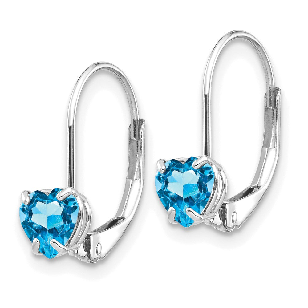 14k White Gold Heart Blue Topaz Leverback Earrings