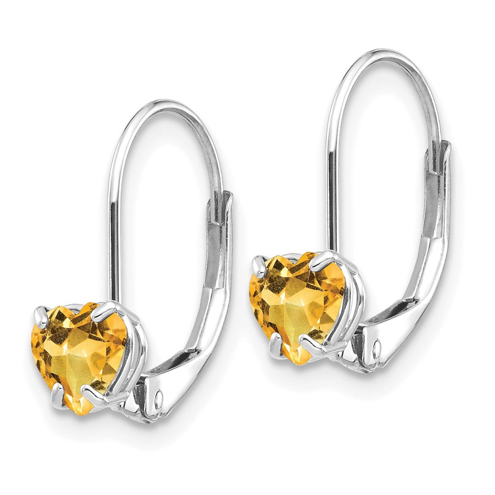 14k White Gold Heart Citrine Leverback Earrings