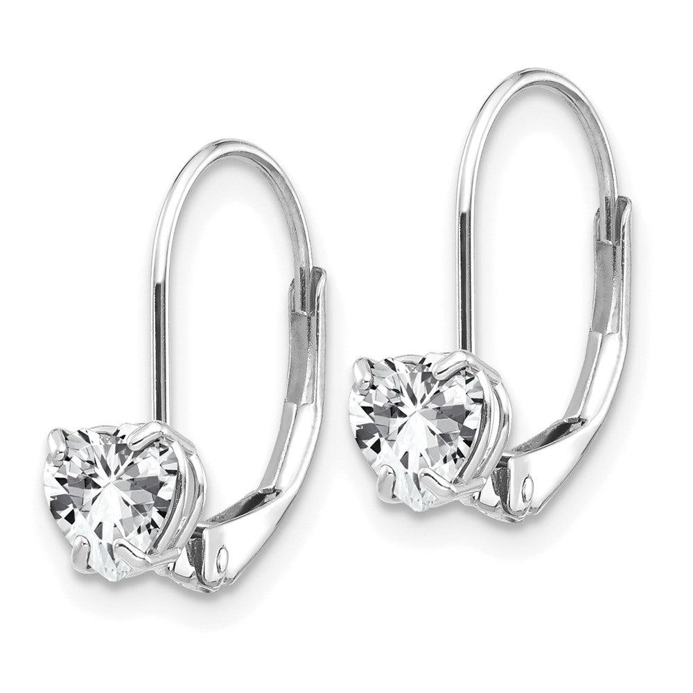 14k White Gold Heart Cubic Zirconia Leverback Earrings