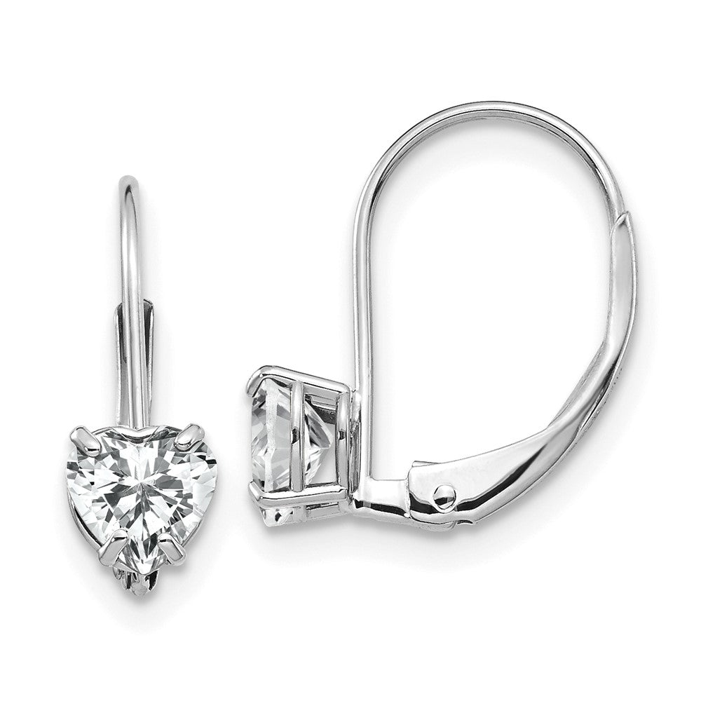 14k White Gold Heart Cubic Zirconia Leverback Earrings