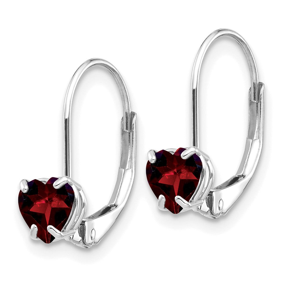 14k White Gold Heart Garnet Leverback Earrings