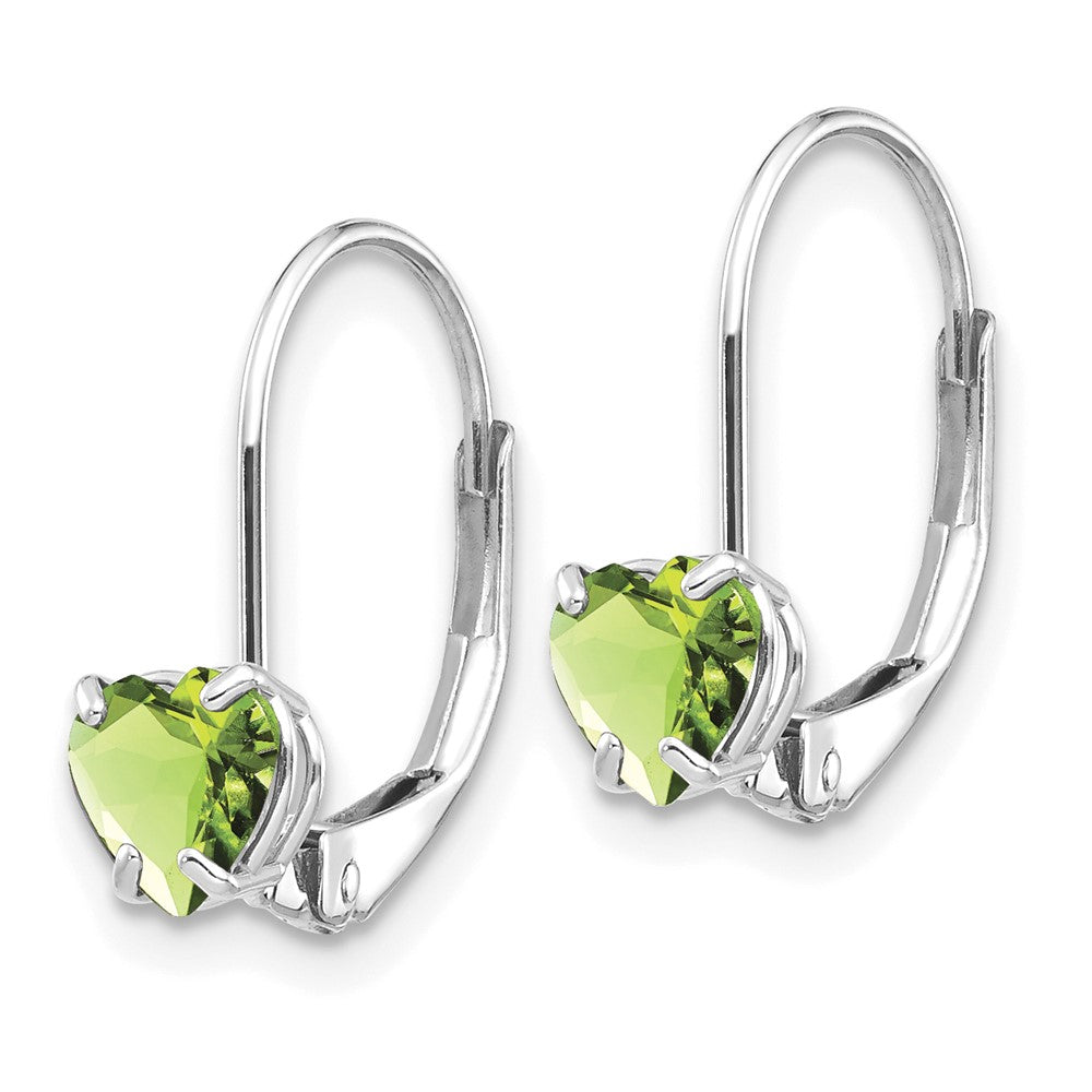 14k White Gold Heart Peridot Leverback Earrings