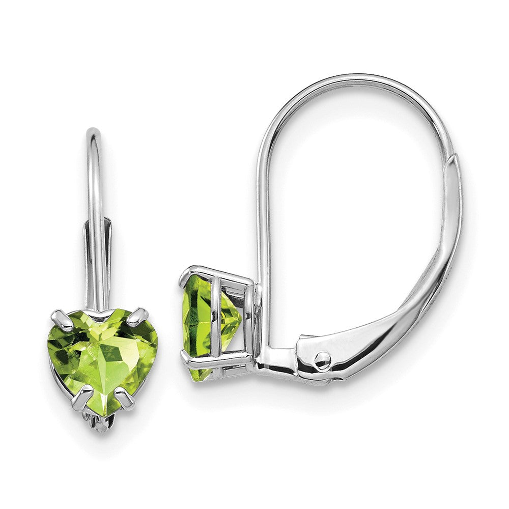 14k White Gold Heart Peridot Leverback Earrings