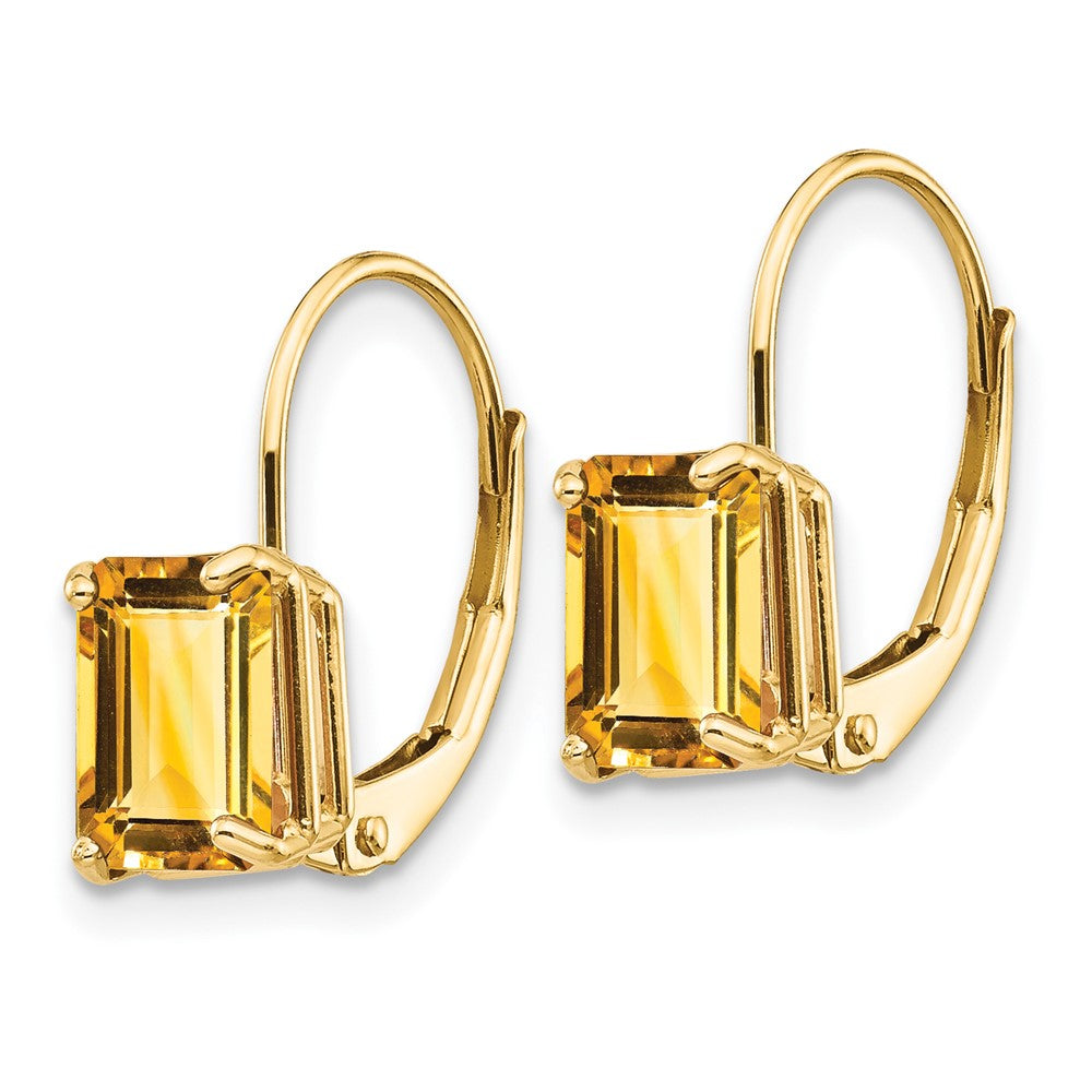 14k 7x Emerald-cut Citrine Leverback Earrings