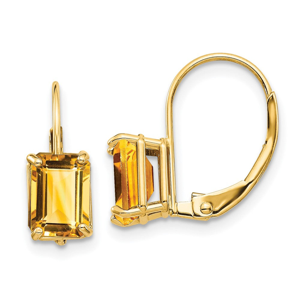 14k 7x Emerald-cut Citrine Leverback Earrings