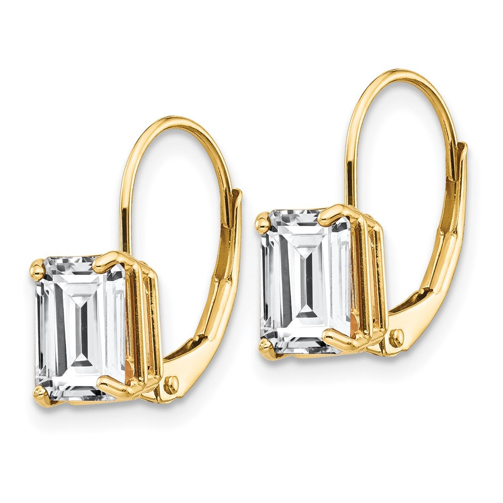 14k 7x Emerald-cut Cubic Zirconia Leverback Earrings