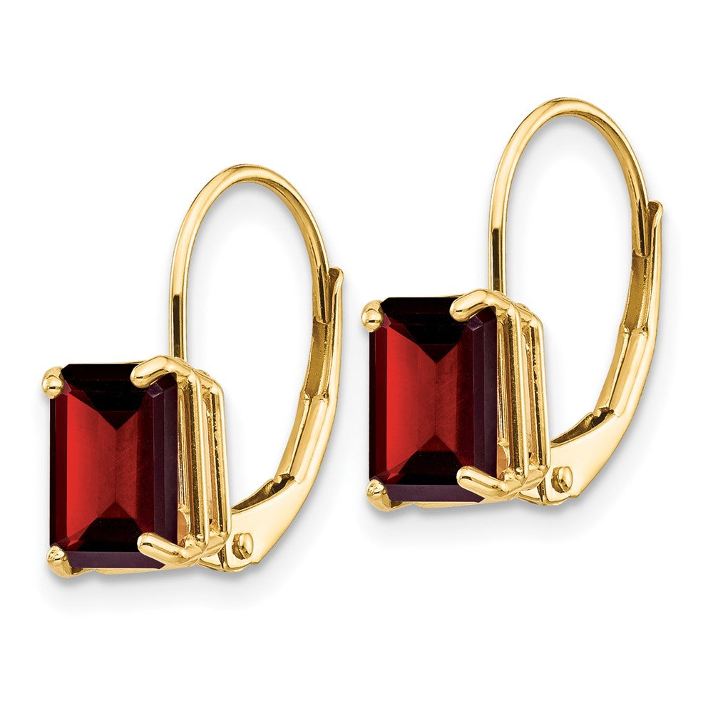 14k 7x Emerald-Cut Garnet Leverback Earrings