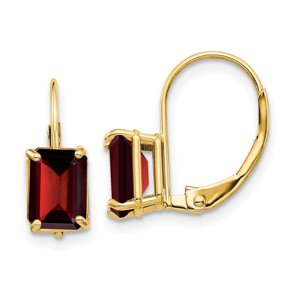 14k 7x Emerald-Cut Garnet Leverback Earrings