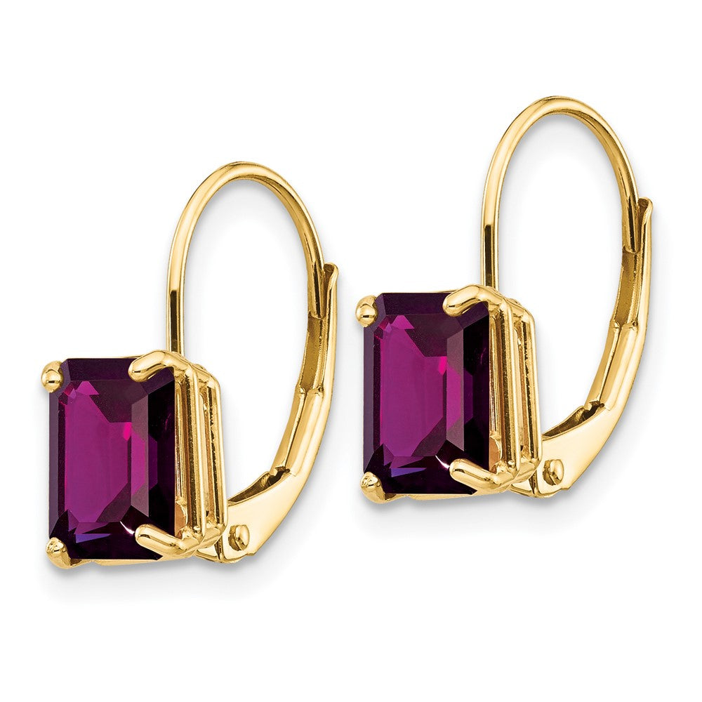 14k 7x Emerald-cut Rhodolite Garnet Leverback Earrings