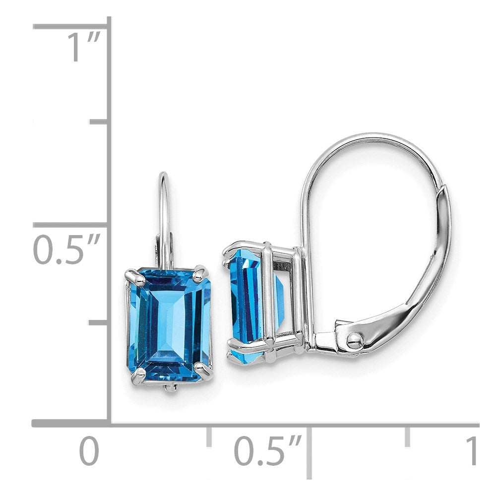 14k White Gold 7x Emerald-cut Blue Topaz Earrings