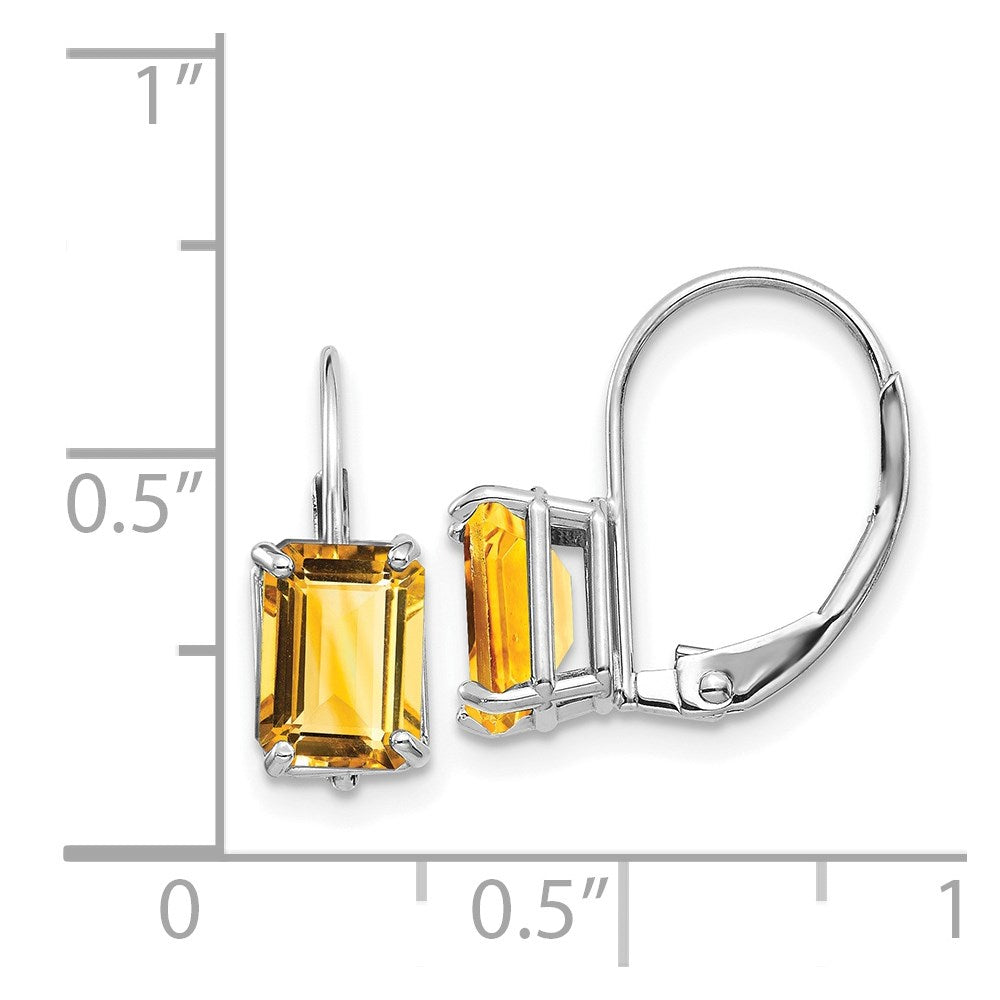 14k White Gold 7x Emerald-cut Citrine Earrings