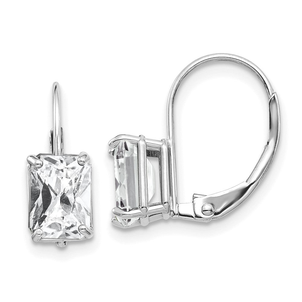 14k White Gold 7x Emerald-cut Cubic Zirconia Earrings