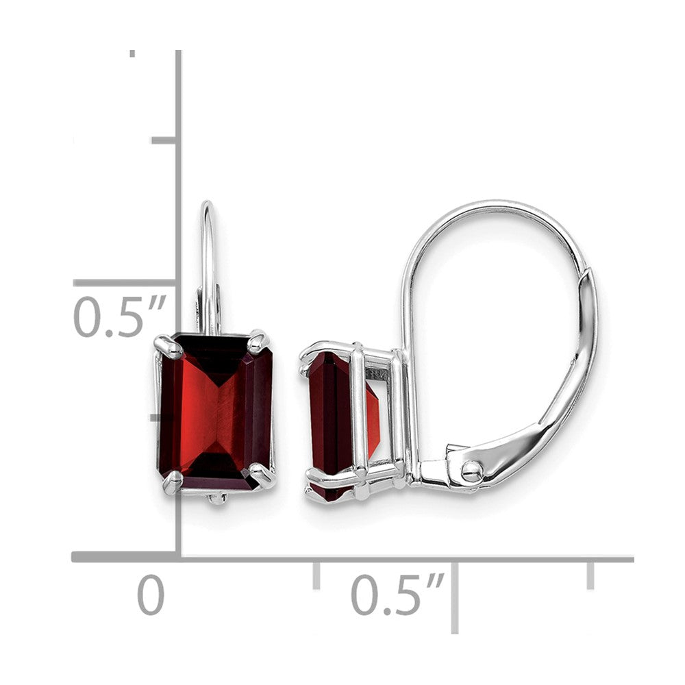 14k White Gold 7x Emerald-Cut Garnet Leverback Earrings