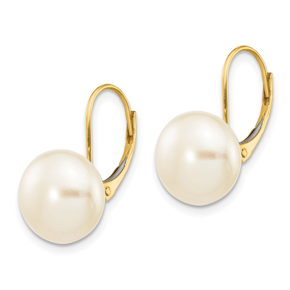 14K 10- White Button Freshwater Cultured Pearl Leverback Earrings
