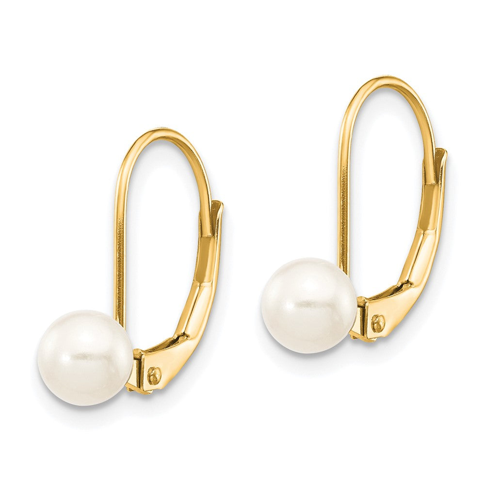 14k 5- White Round Freshwater Cultured Pearl Leverback Earrings