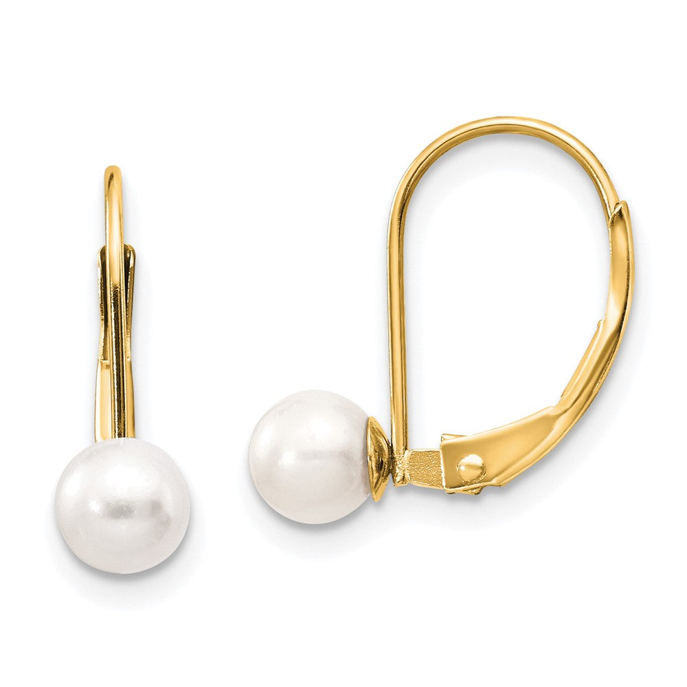 14k 5- White Round Freshwater Cultured Pearl Leverback Earrings