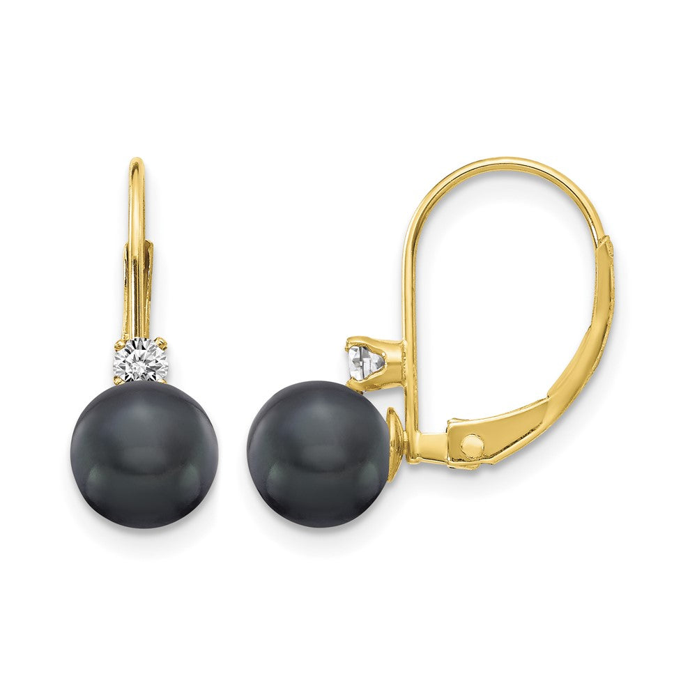 14k 6- Black Near-Round Freshwater Cultured Pearl and .11 carat AA Diamond Leverback Earrings