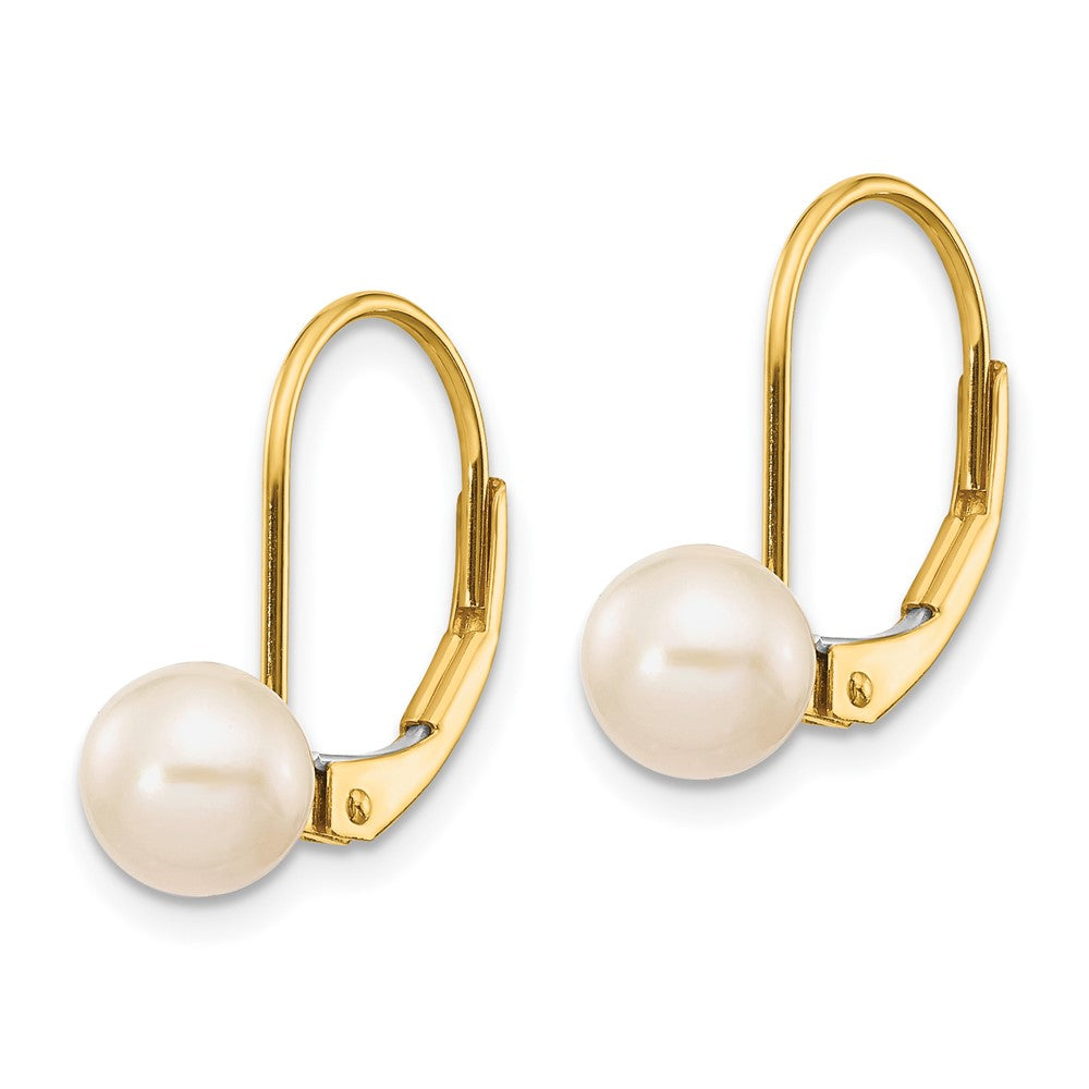 14K 6- White Round Freshwater Cultured Pearl Leverback Earrings