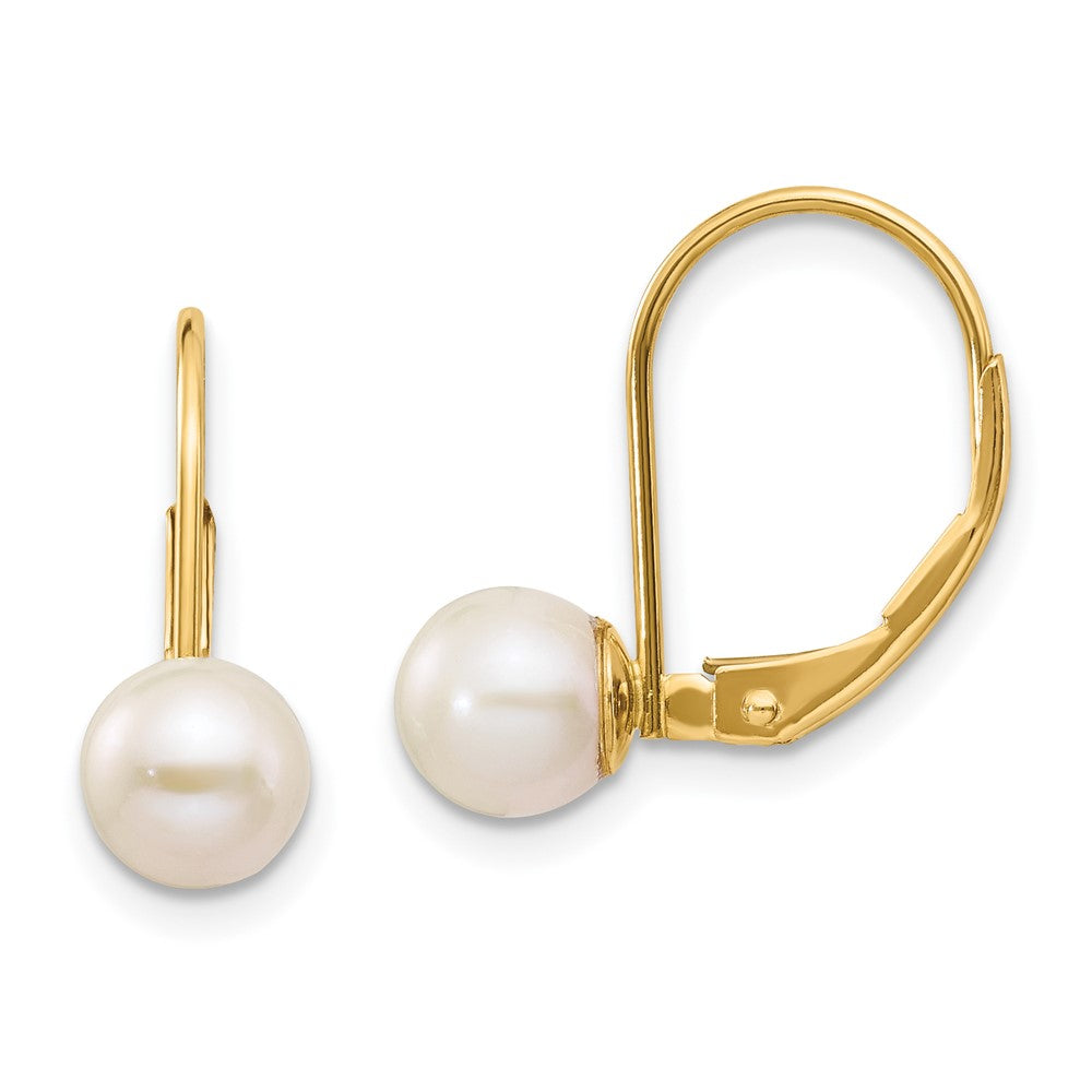 14K 6- White Round Freshwater Cultured Pearl Leverback Earrings