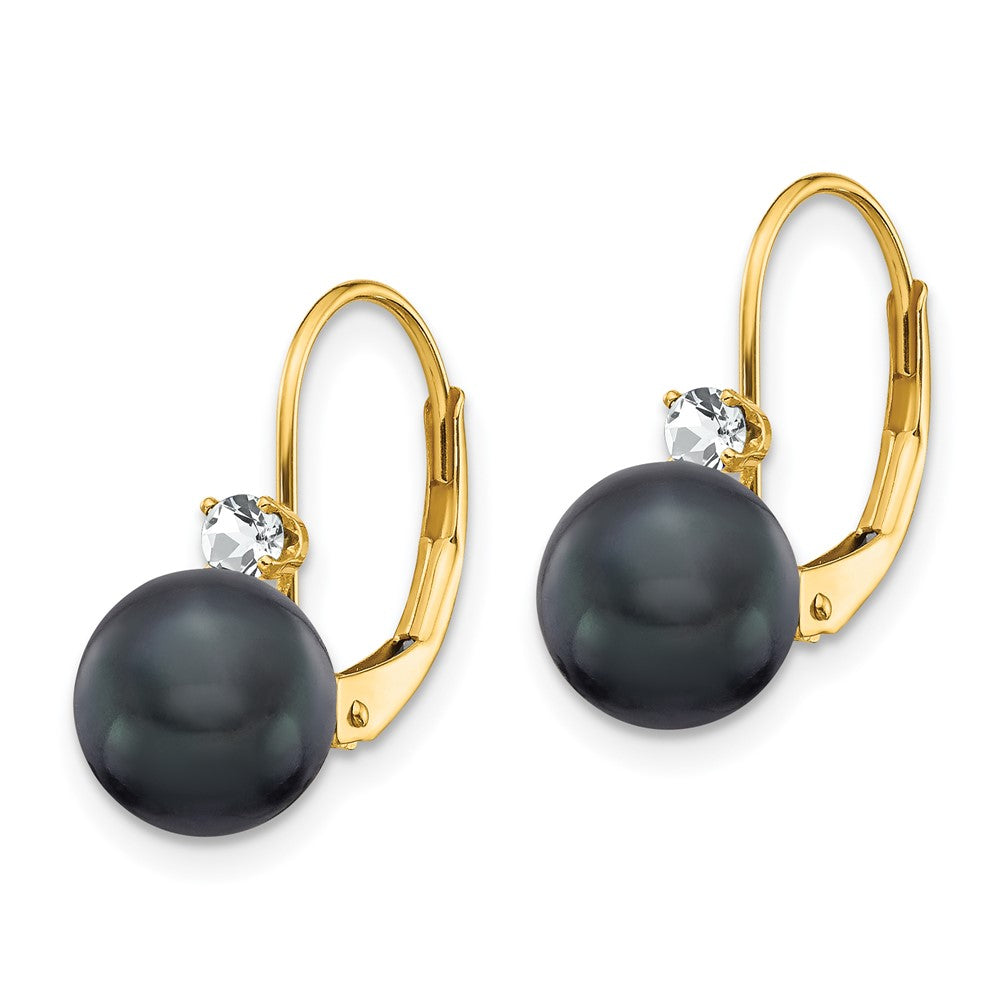 14k 7- Black Near-Round Freshwater Cultured Pearl and .17 carat AA Diamond Leverback Earrings