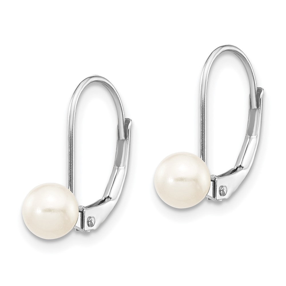 14k White Gold 5- Round Freshwater Cultured Pearl Leverback Earrings