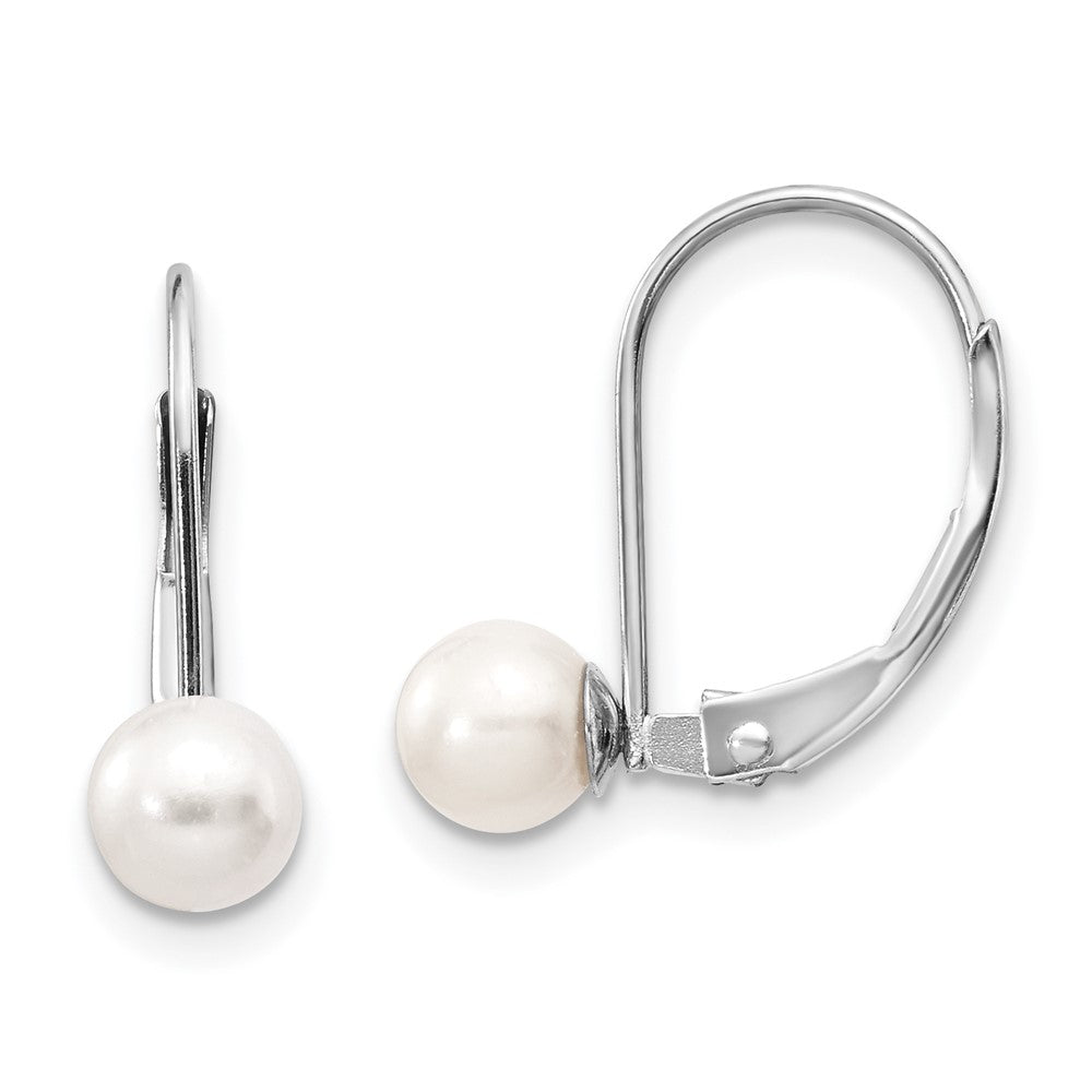 14k White Gold 5- Round Freshwater Cultured Pearl Leverback Earrings
