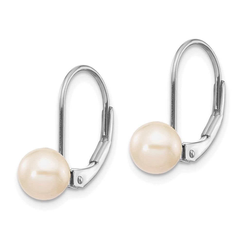 14k White Gold 6- Round Freshwater Cultured Pearl Leverback Earrings