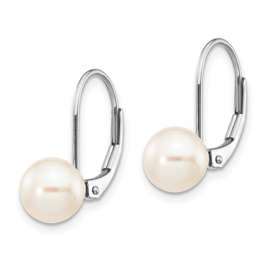 14k White Gold 7- Round Freshwater Cultured Pearl Leverback Earrings
