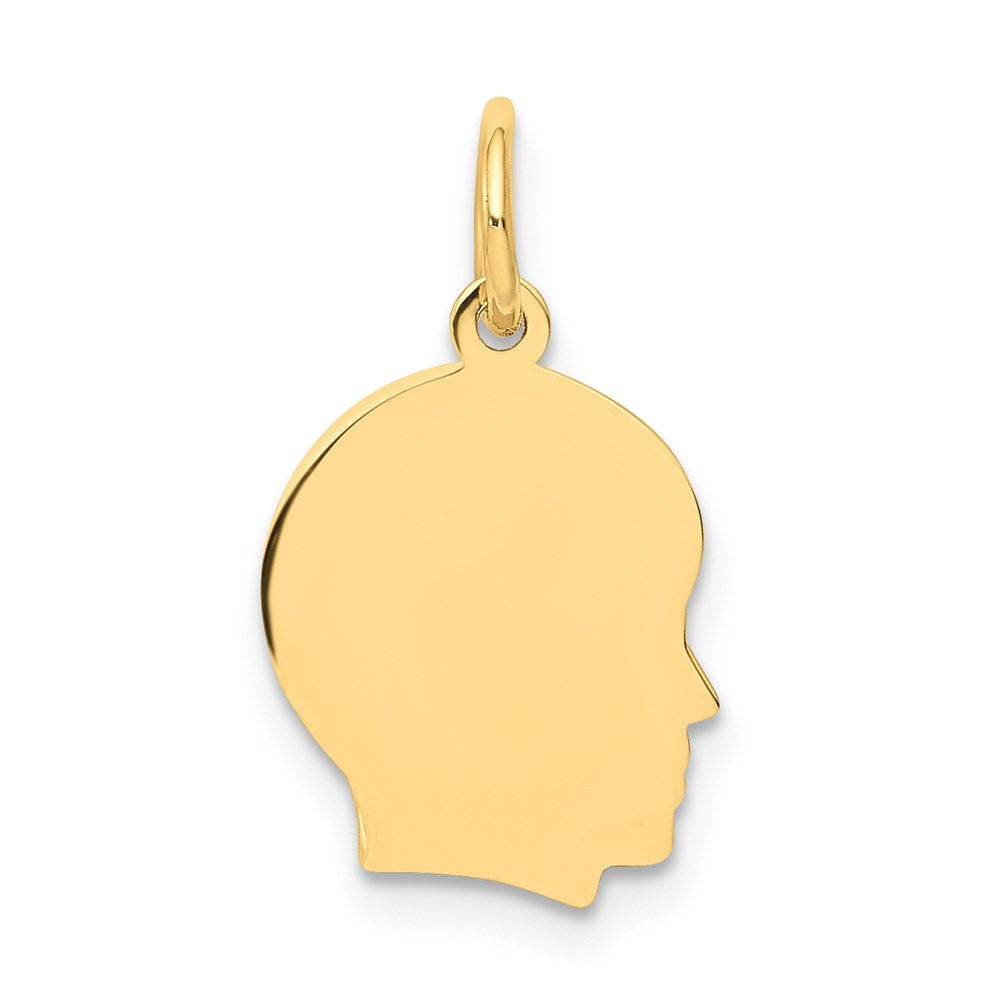 14k Plain Small .018 Gauge Facing Right Engravable Boy Head Charm