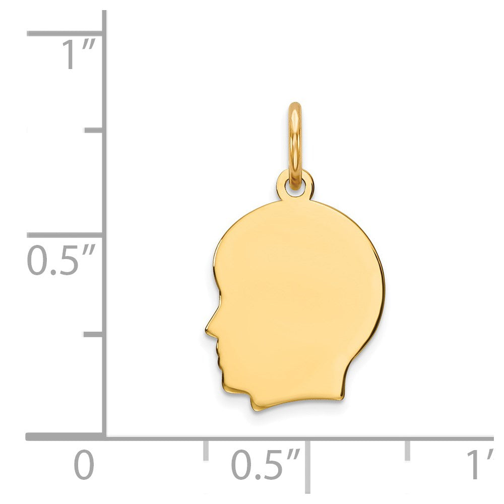 14k Plain Small .035 Gauge Facing Left Engravable Boy Head Charm