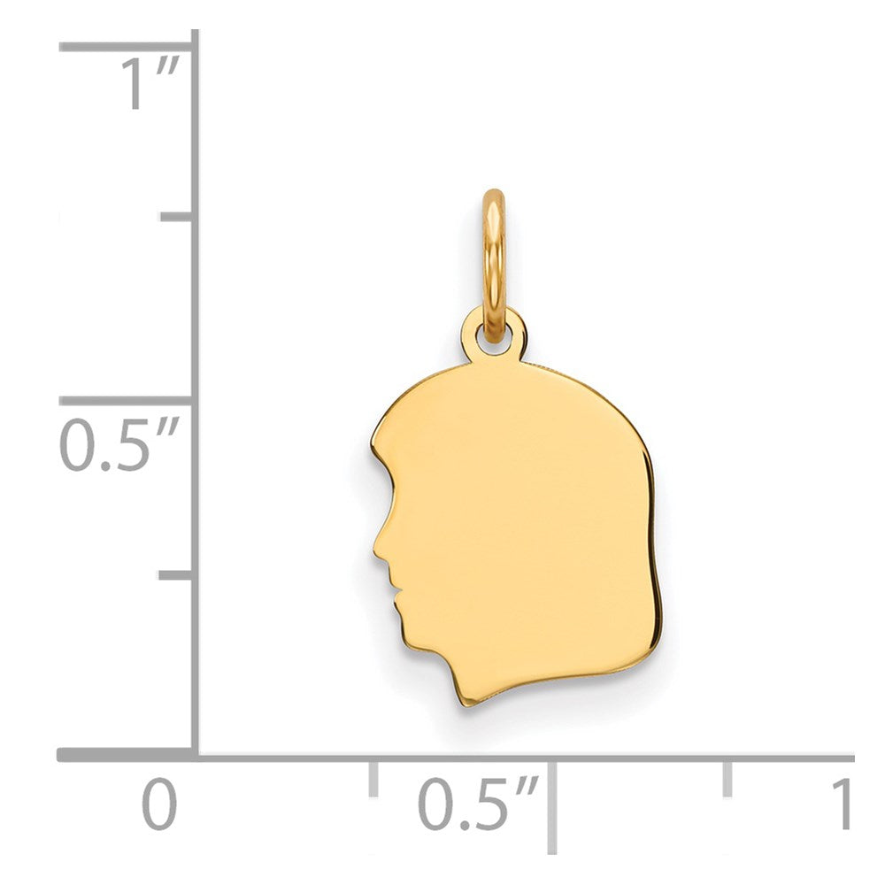 14k Plain Small .035 Gauge Facing Left Engravable Girl Head Charm