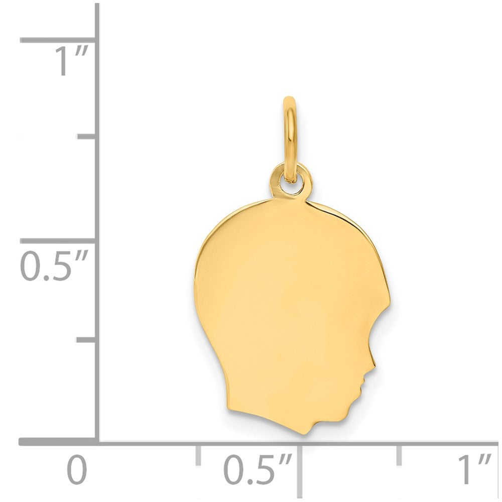 14k Plain Medium .009 Gauge Facing Right Engravable Boy Head Charm