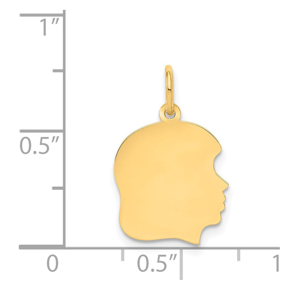 14k Plain Medium .013 Gauge Facing Right Engravable Girl Head Charm