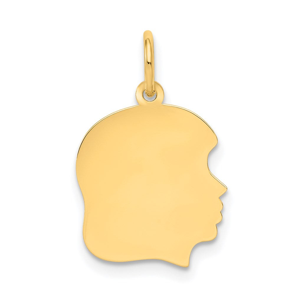 14k Plain Medium .018 Gauge Facing Right Engravable Girl Head Charm