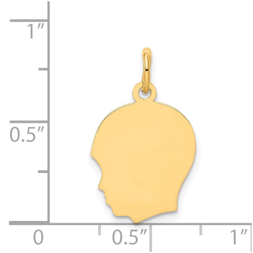 14k Plain Medium .009 Gauge Facing Left Engravable Boy Head Charm