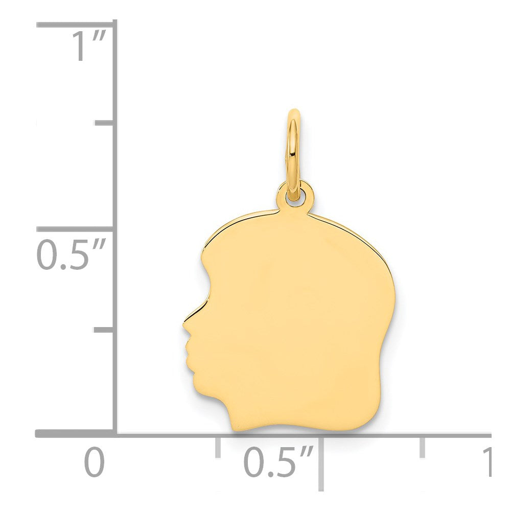 14k Plain Medium .013 Gauge Facing Left Engravable Girl Head Charm