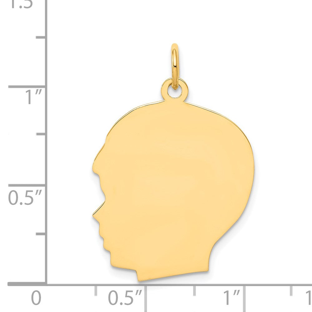 14k Plain Large .009 Gauge Facing Left Engravable Boy Head Charm
