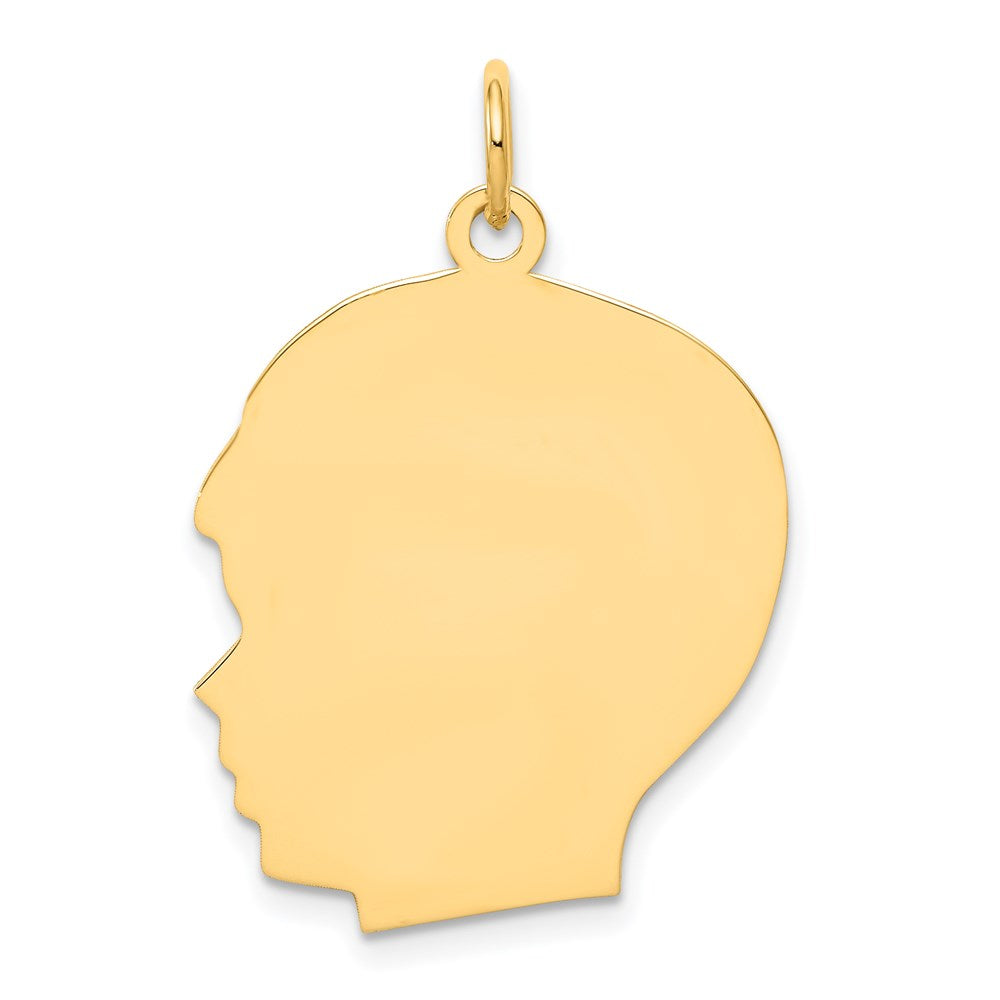 14k Plain Large .035 Gauge Facing Left Engravable Boy Head Charm