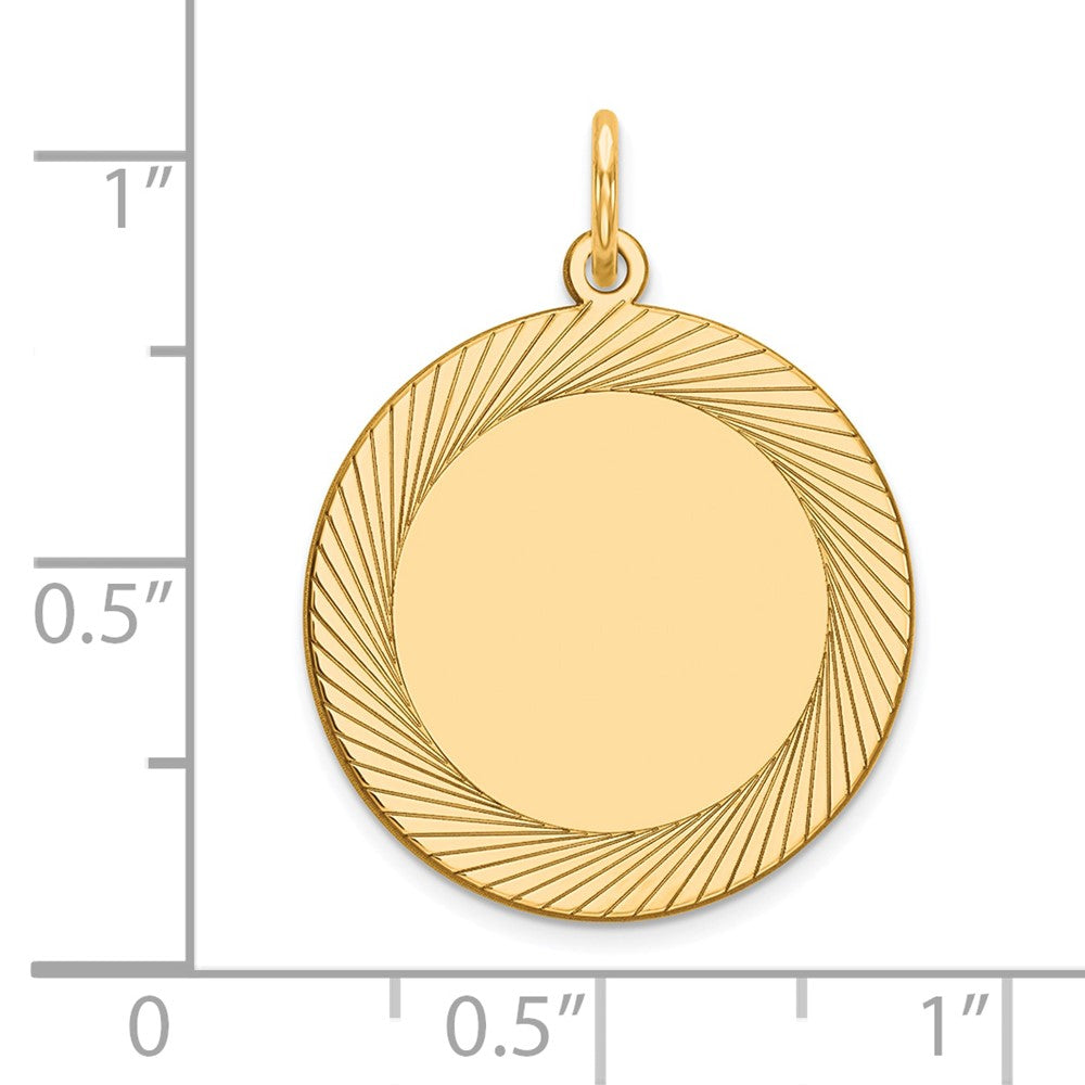 14k Etched Design Edge .027 Gauge Round Engravable Disc Charm