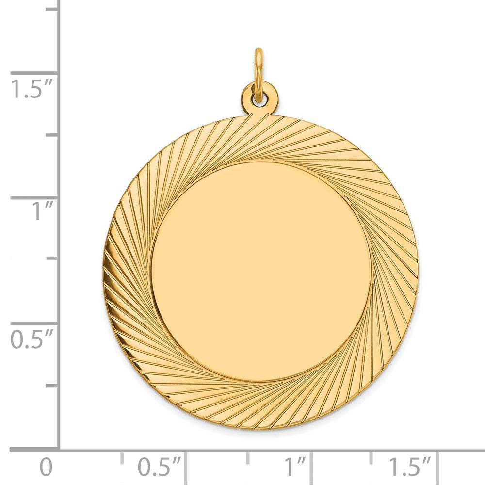 14k Etched Design Edge .035 Gauge Round Engravable Disc Charm