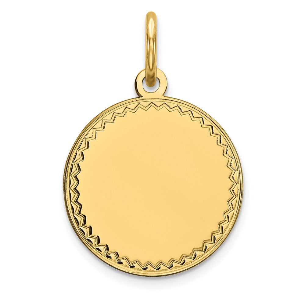 14k Plain with Zig-Zag Edge .027 Gauge Engravable Round Disc Charm