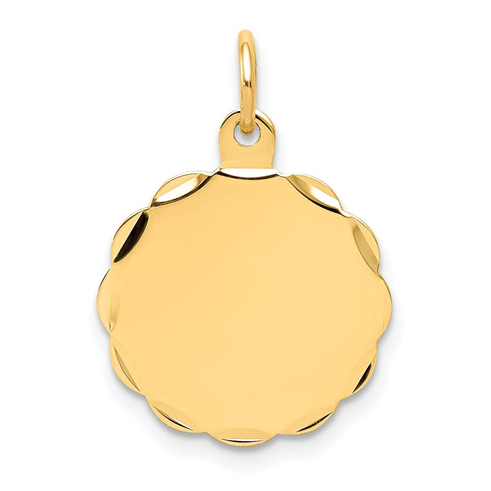 14k Etched Edge .027 Gauge Engravable Round Scalloped 18x Disc Charm