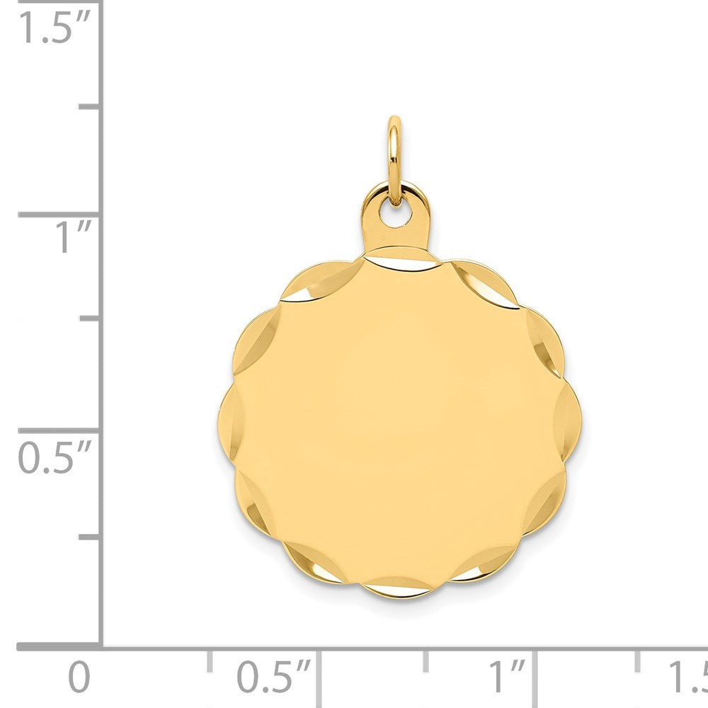 14k Etched Edge .018 Gauge Engravable Round Scalloped 22x Disc Charm