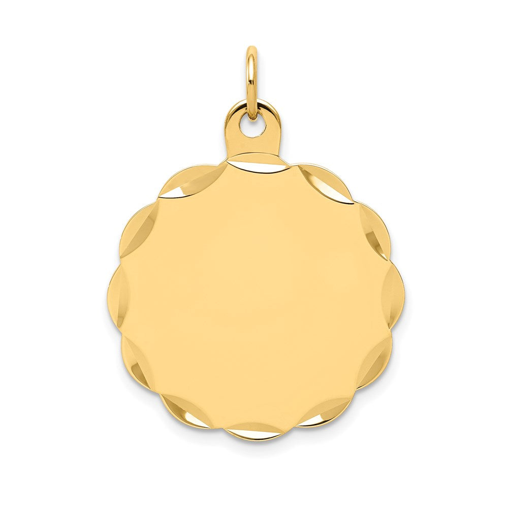 14k Etched Edge .018 Gauge Engravable Round Scalloped 22x Disc Charm