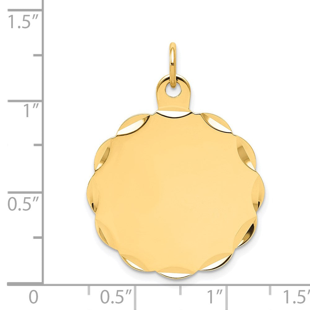 14k Etched Edge .027 Gauge Engravable Round Scalloped 26x Disc Charm