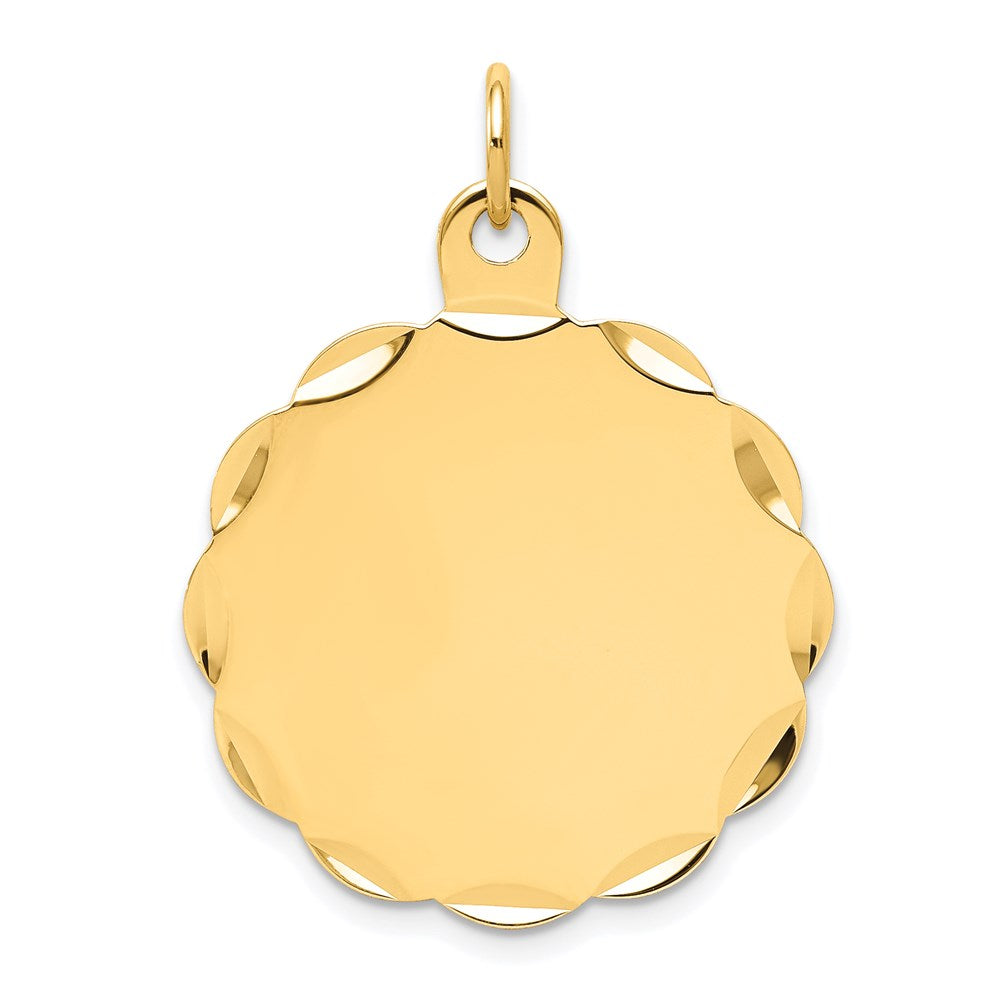 14k Etched Edge .027 Gauge Engravable Round Scalloped 26x Disc Charm