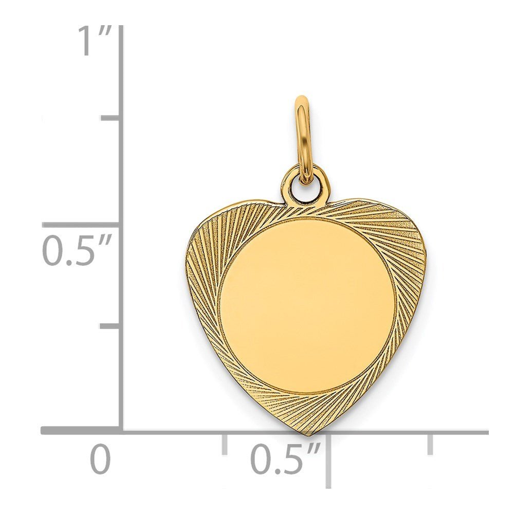 14k Etched Design .018 Gauge Engravable Heart 18x Disc Charm
